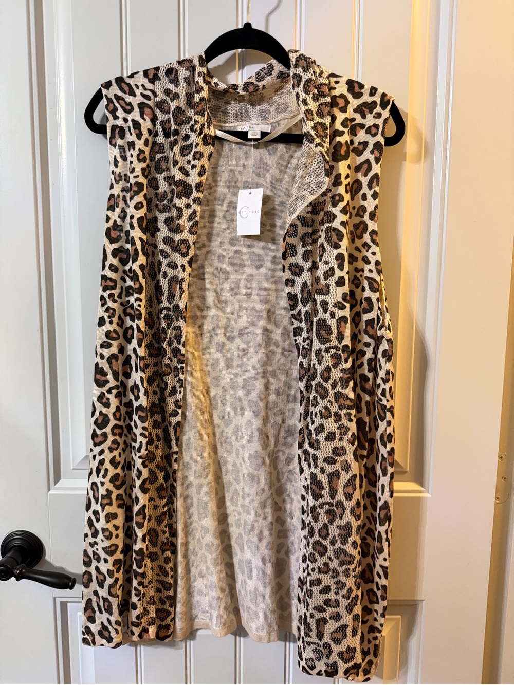 Sleeveless Leopard Print Cardigan Vest - Beige